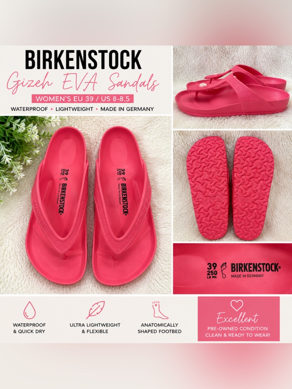 Birkenstock Gizeh EVA Flip Sandals in Bright Pink